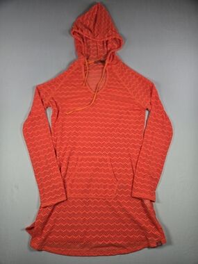 prAna Luiza Chevron Knit Swim Cover-Up Hooded Tunic Orange Size Medium